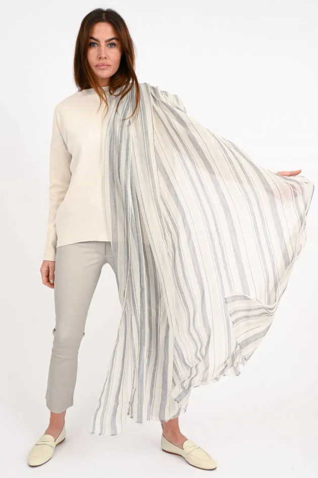 Gestreifter Schal aus Cashmere in Creme/Grau