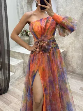 Heidi-Mode | Asymmetrisches Maxikleid Mit Blumendruck