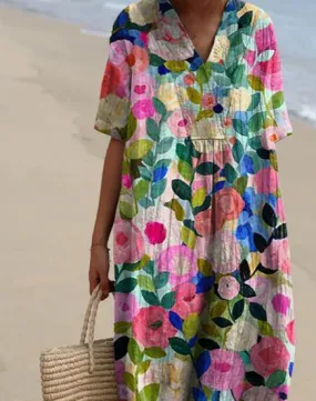 Lexy – Buntes, frühlingshaftes, fließendes Kleid