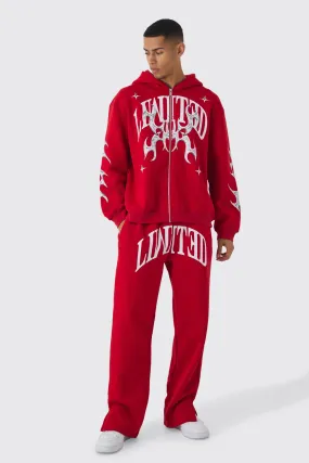 Oversize Trainingsanzug mit Limited Print, Reißverschluss und Kapuze