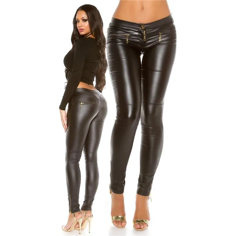 Sexy Damen Kunstleder Overall mit Zipper Clubwear Rot