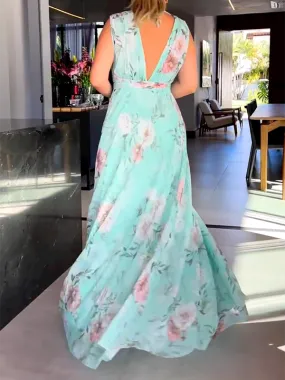 V-Ausschnitt ärmelloses Kleid mit Seitenschlitz