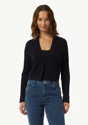 Verkürzte Rippstrickjacke im Slim Fit